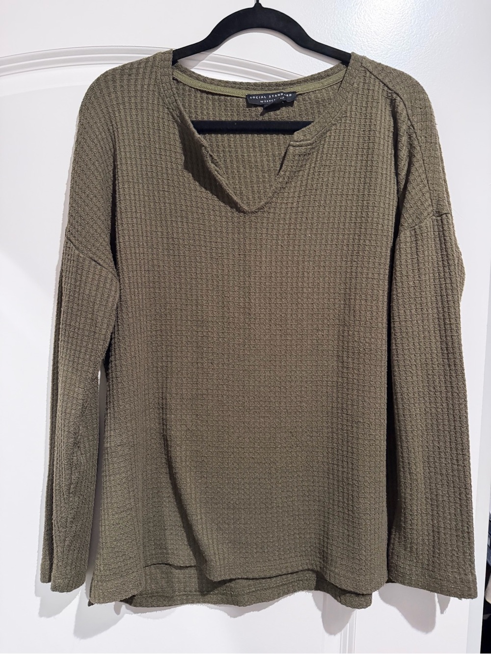 Olive Green Waffle Knit Long Sleeve Top